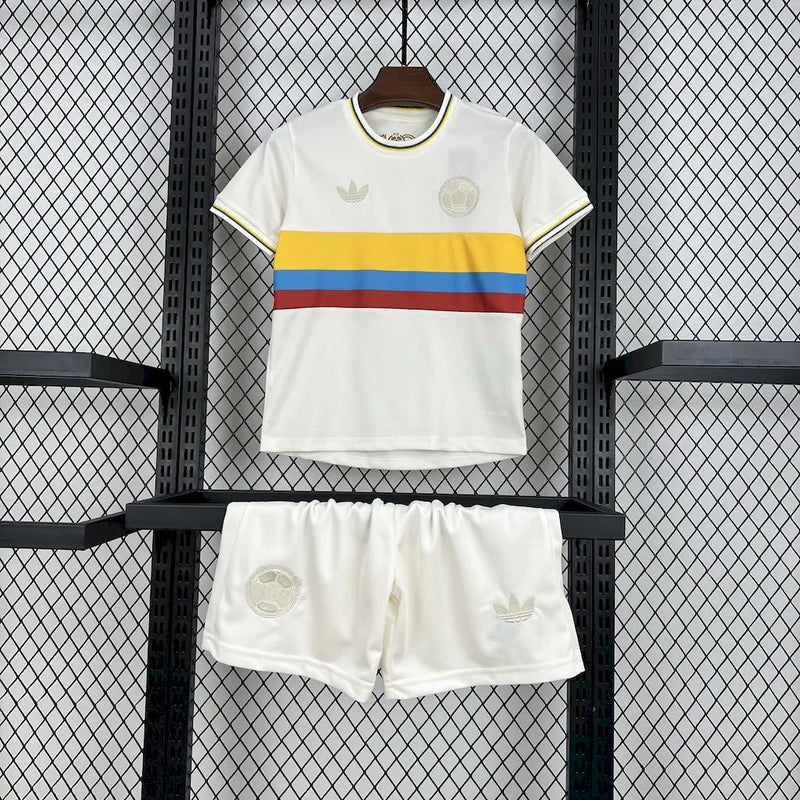 Kit Infantil Colombia 24/25 Adidas - Branco e  Dourado