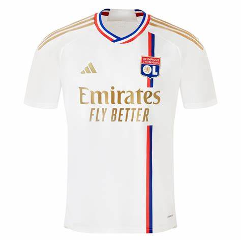 Camisa Olympique Lyon I 23/24 Adidas - Branca e Dourada