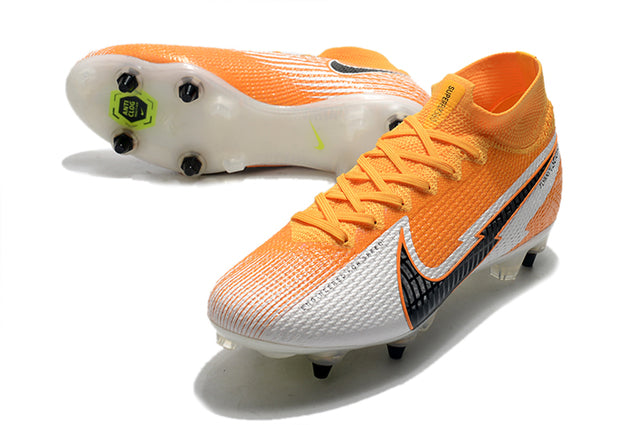 Chuteira Campo Nike Mercurial Superfly 7 Elite SG-PRO Anti Clog Branco e Laranja - Cano Alto